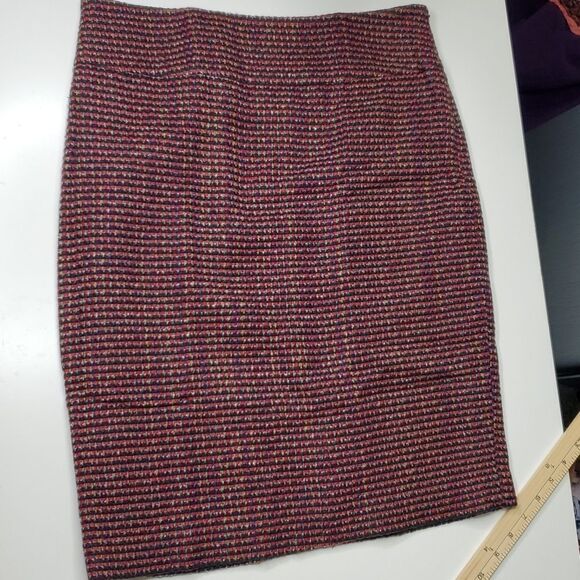 6 THE LIMITED RED TAN PURPLE BLUE WOVEN TEXTURED LINED CAREER SKIRT MEDIUM - Picture 1 of 11